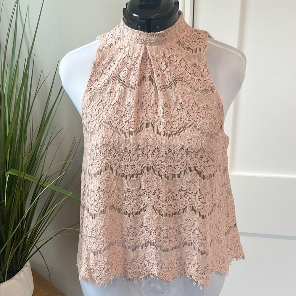 Elegant Lace Halter Top in Pink